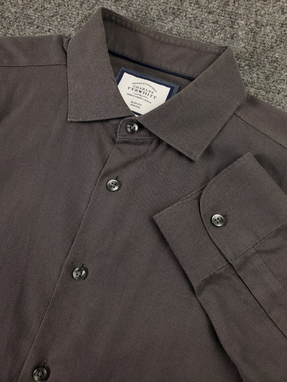 Charles Tyrwhitt Non Iron Dobby Texture Dress Shirt 17 37 Slim Charcoal Gray